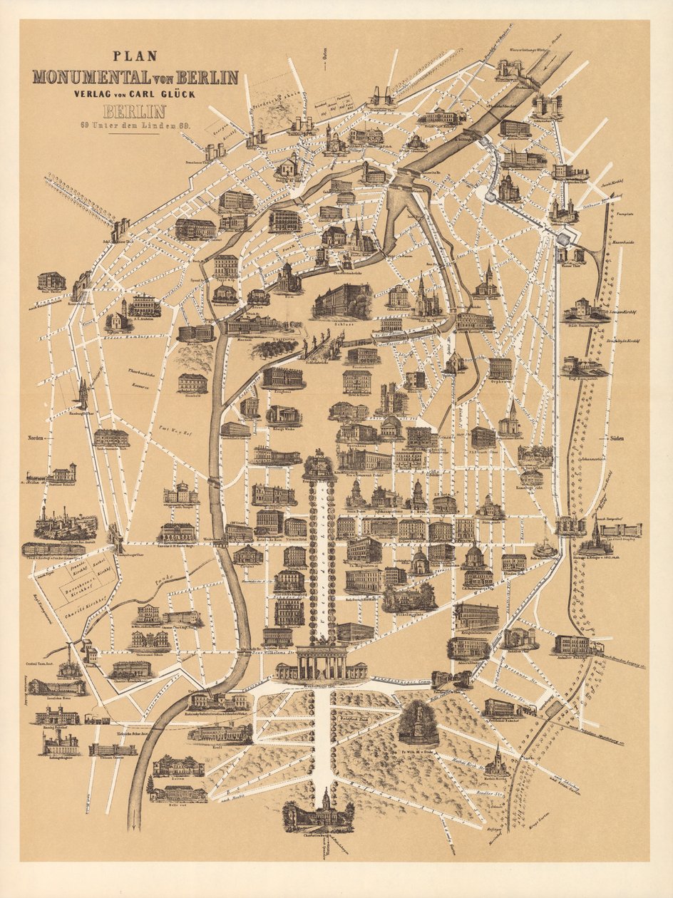 Mapa de Berlim, publicado por Carl Glueck Verlag, Berlim, 1860 de German School