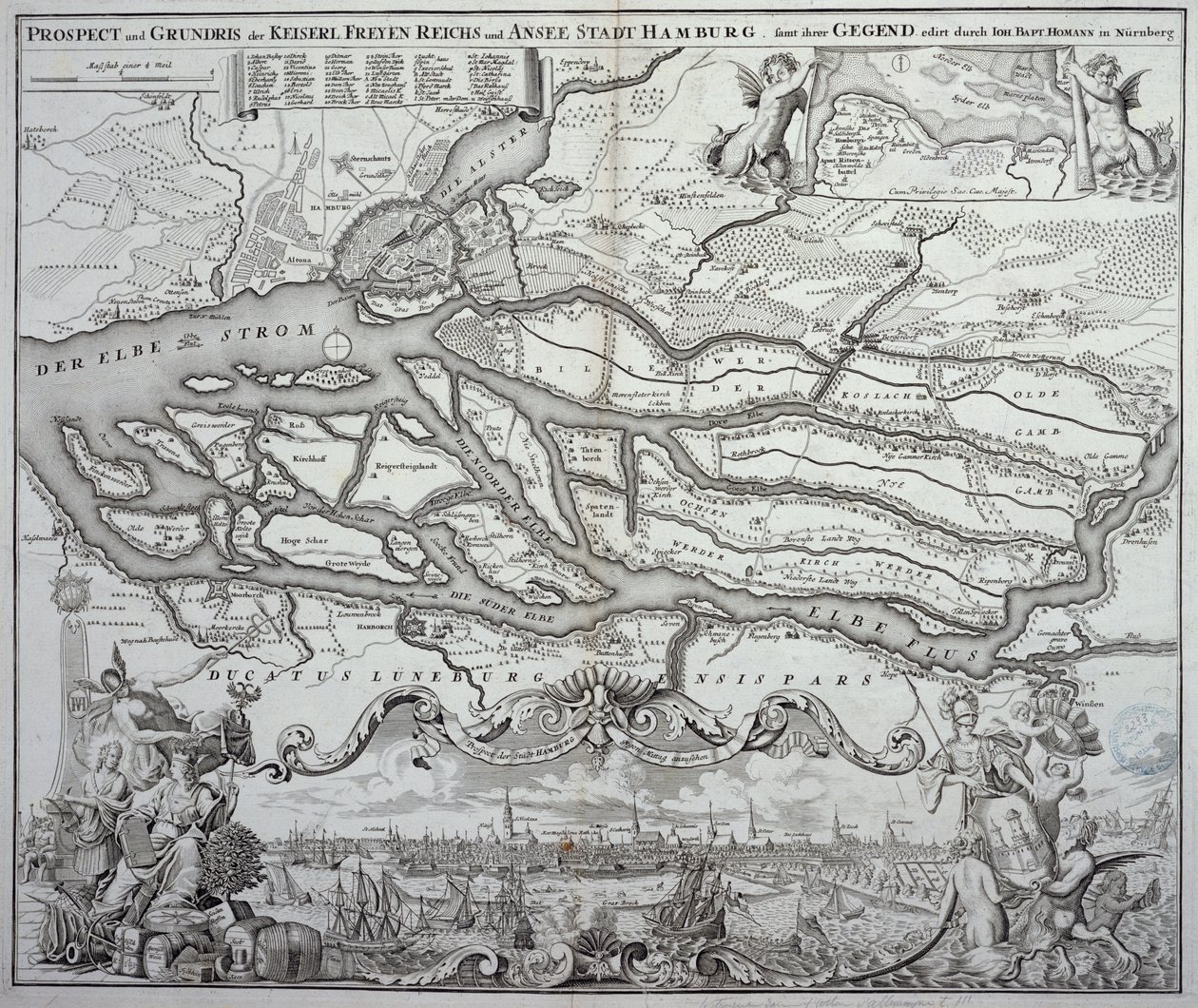 Mapa de Hamburgo e arredores, publicado em Nuremberg de German School