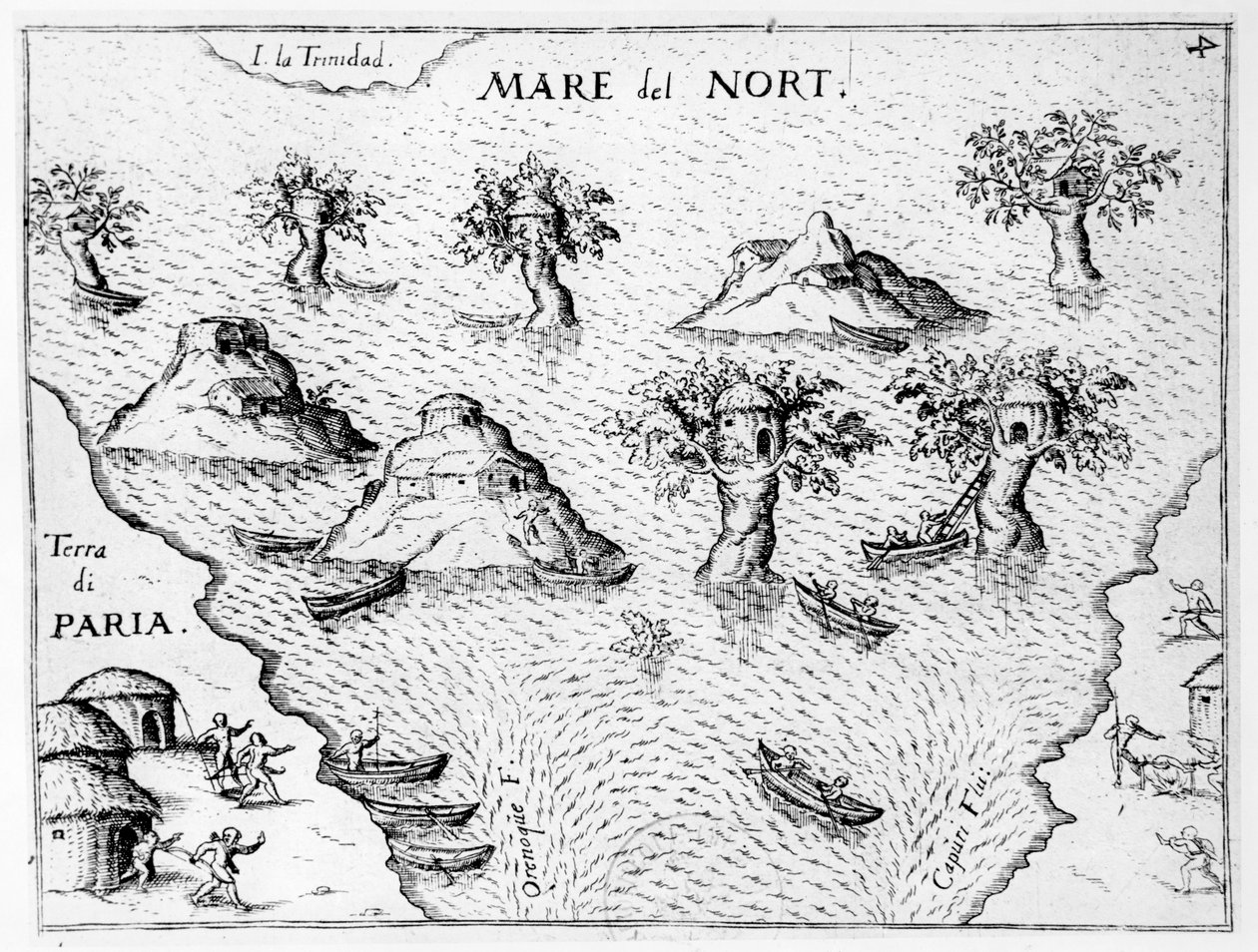 Mapa da costa da Guiana, ilustração de Regni Guianae por G. Raleigh de German School