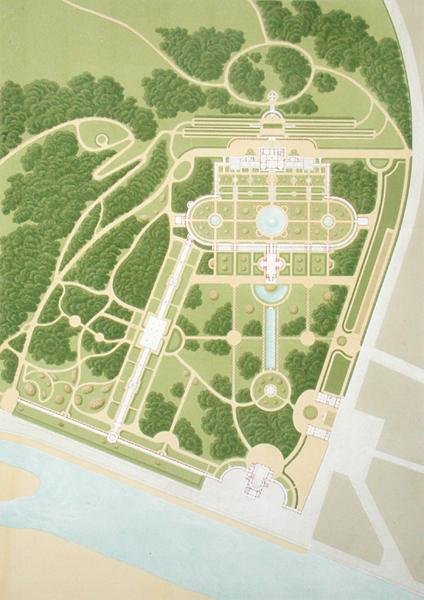 Mapa da casa e jardins do Rei Guillaume de Wurtemberg, publicado em 1860 de German School