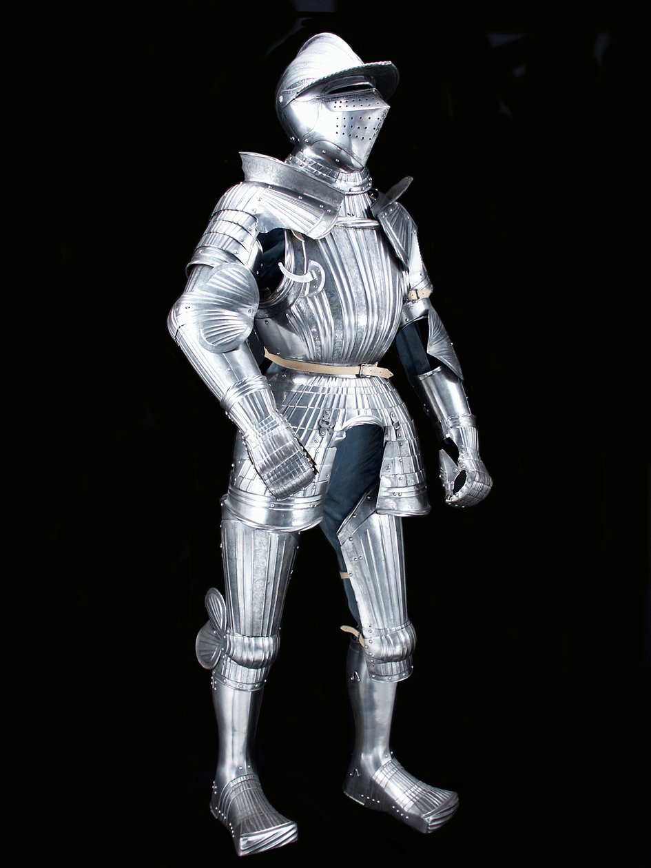 Armadura de campo "Maximiliano" do grupo "Fico", com capacete associado, c.1525-30, decorado c.1805 (aço gravado com couro moderno e restaurações) de German School