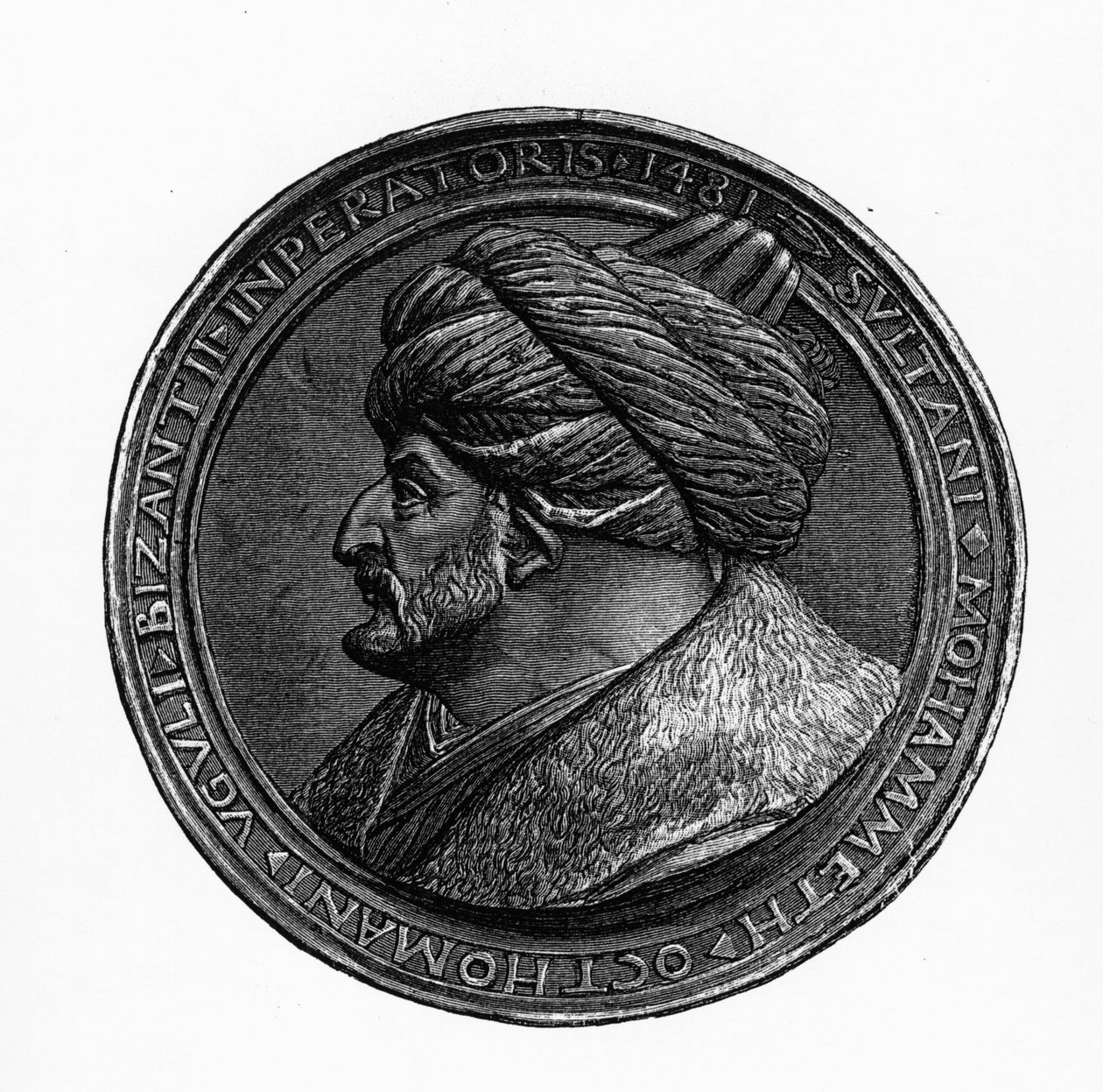Medalhão de Mehmed II, da história dos bizantinos e do Império Otomano por GS Hertzberg, 1883 de German School