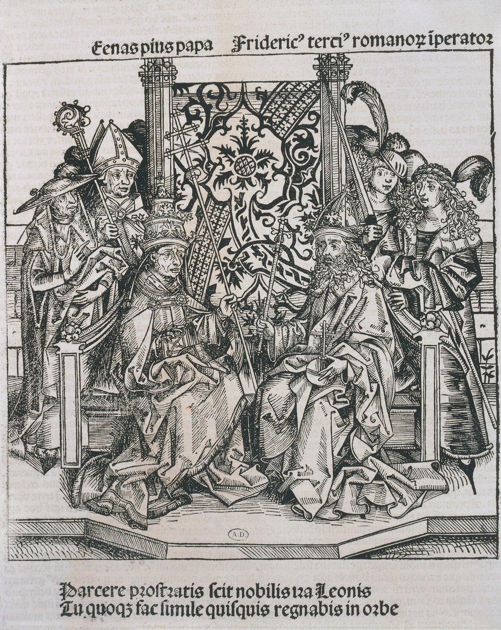 Encontro entre o Papa Pio II e Frederico III, Imperador da Alemanha (gravura) de German School