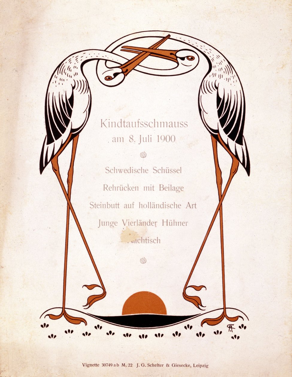 Menu para uma refeição baptismal. Alemanha, 8/07/1900. de German School