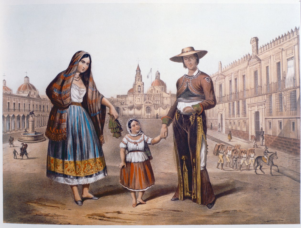 Família mexicana na Plaza Santo Domingo, Cidade do México, c.1840 de German School