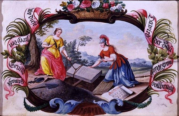 Minerva com uma figura representando a arquitetura, c.1640 (guache sobre vellum) de German School