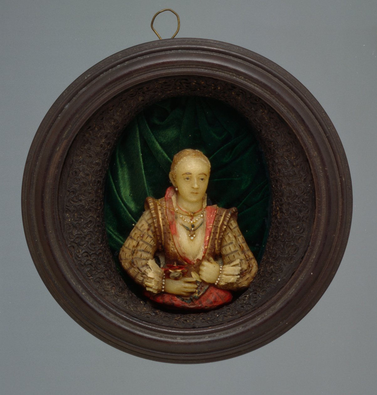Retrato em miniatura, c.1600 (vidro, seda e madeira) de German School