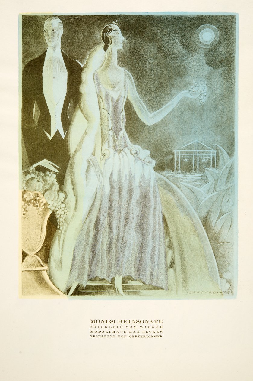 Mondscheinsonate, vestido estilizado por Wiener, de Styl, pub.1922 (impressão pochoir) de German School