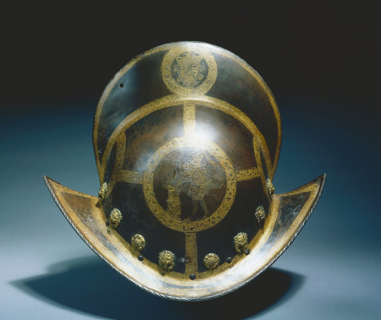 Morion da Guarda Estadual do Eleitor I da Saxônia, Nuremberg, c.1580-91 (aço avermelhado gravado e dourado) de German School