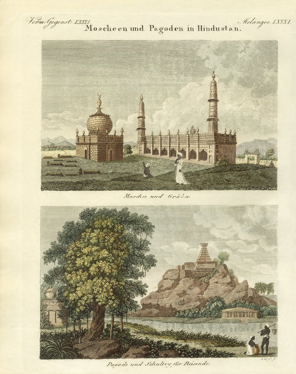 Mesquitas e pagodes em Hindustan (gravura colorida) de German School