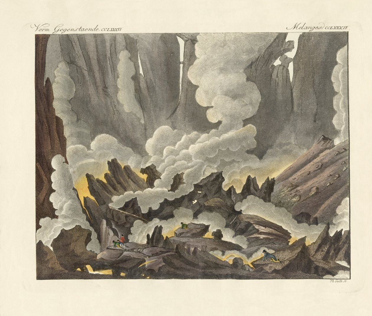Monte Etna da Sicília (gravura a cores) de German School