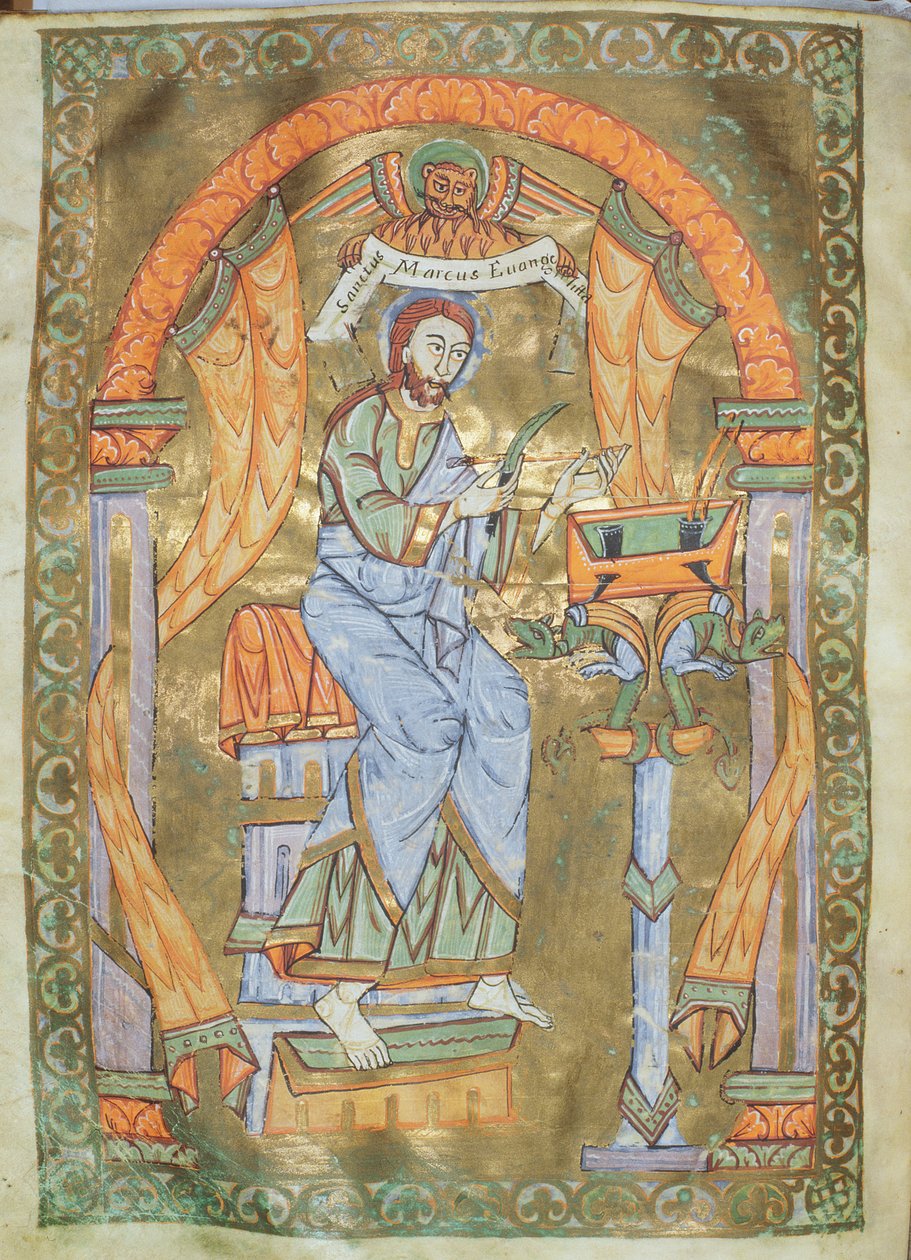 Czart 1207 IV fol 76v São Marcos Evangelista, da Evangeliarium da Catedral de Plock, c.1075 de German School