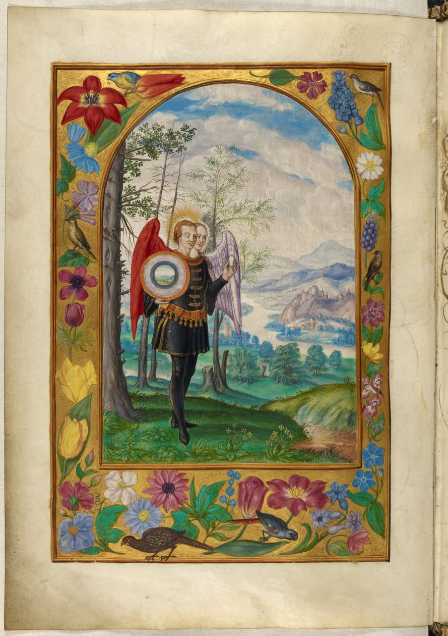 Ms Harley 3469, f.19v Figura alada de duas cabeças, a Quinta Parábola, de 