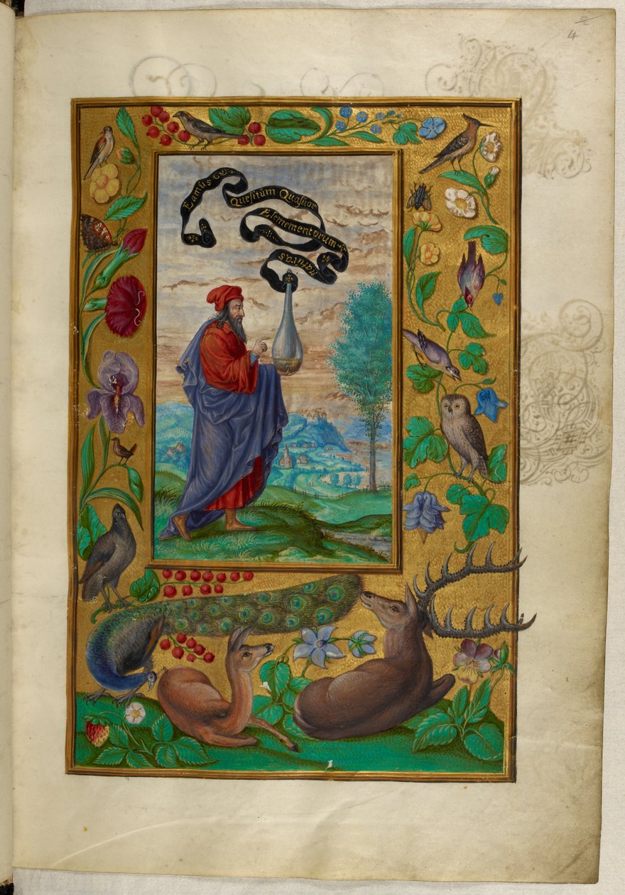 Ms Harley 3469, f.2 Filósofo com frasco, o Primeiro Tratado, de 