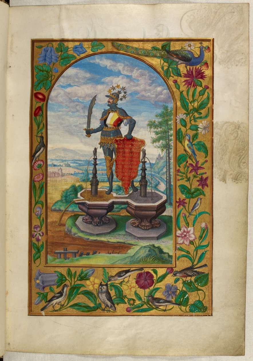 Ms Harley 3469, f.7 Knight standing on fountains, the Second Treatise, from 