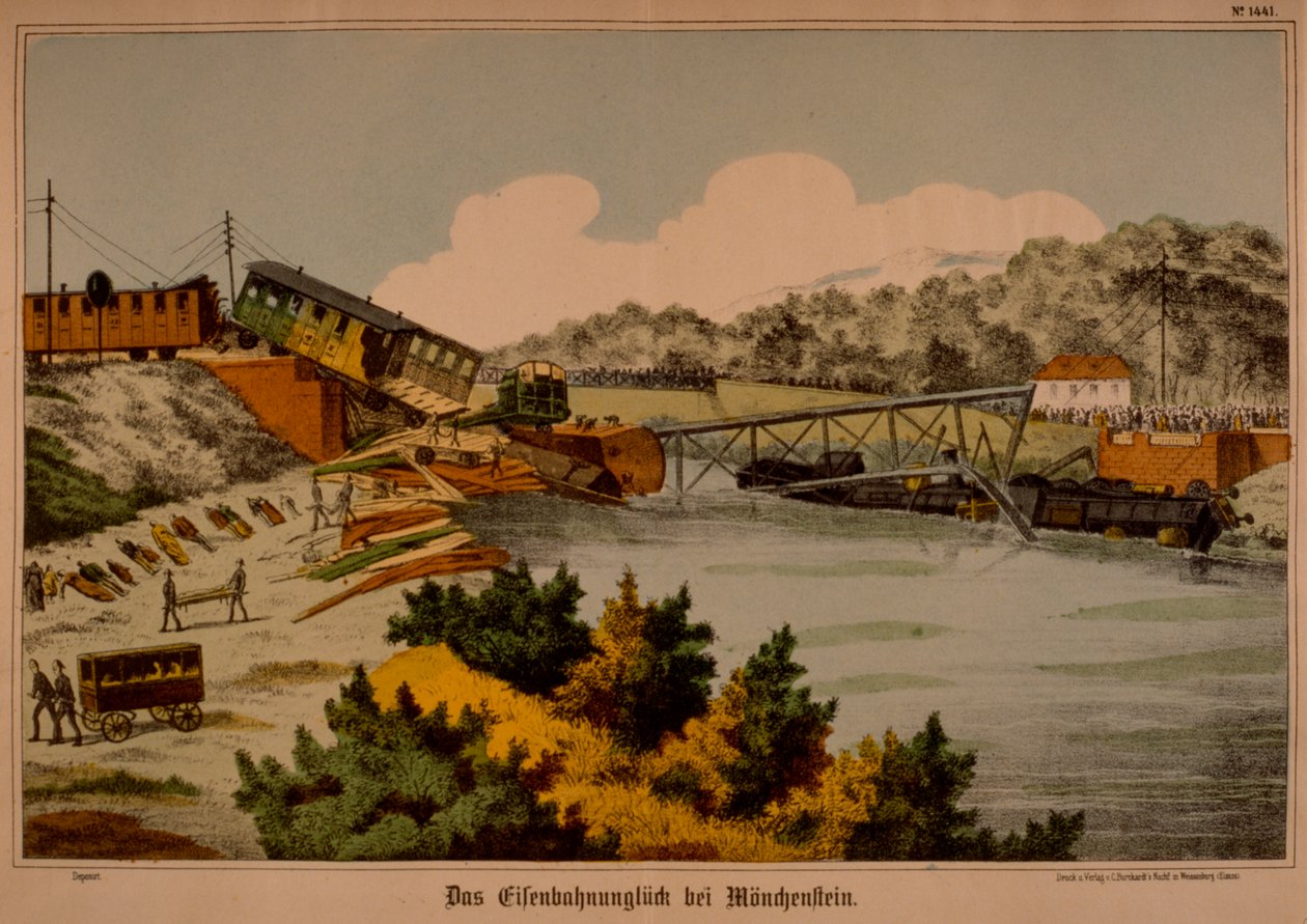 Desastre ferroviário de Munchenstein em 14 de junho de 1891, publicado por C. Burckhardts Nachf., Wissembourg, 1891 de German School