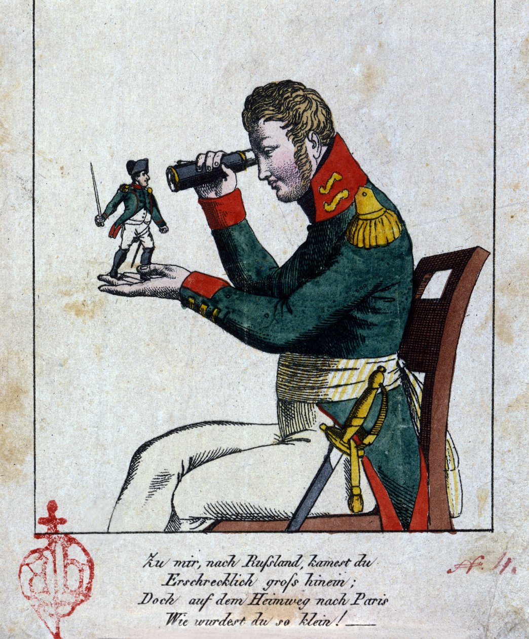 Napoleão I: a campanha russa Em casa, na Rússia, você veio terrivelmente grande, mas no caminho de volta para Paris, como você era (se tornou) pequeno! (além disso, rima!!!!) Beijo. A caricatura alemã do século XIX de German School