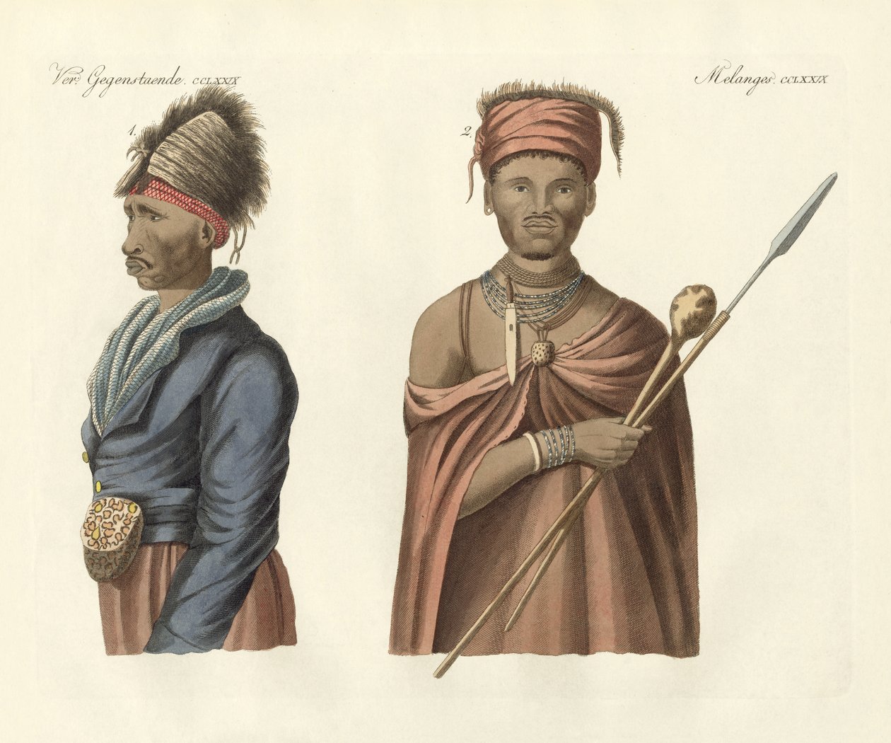 Nativos da África do Sul (gravura colorida) de German School