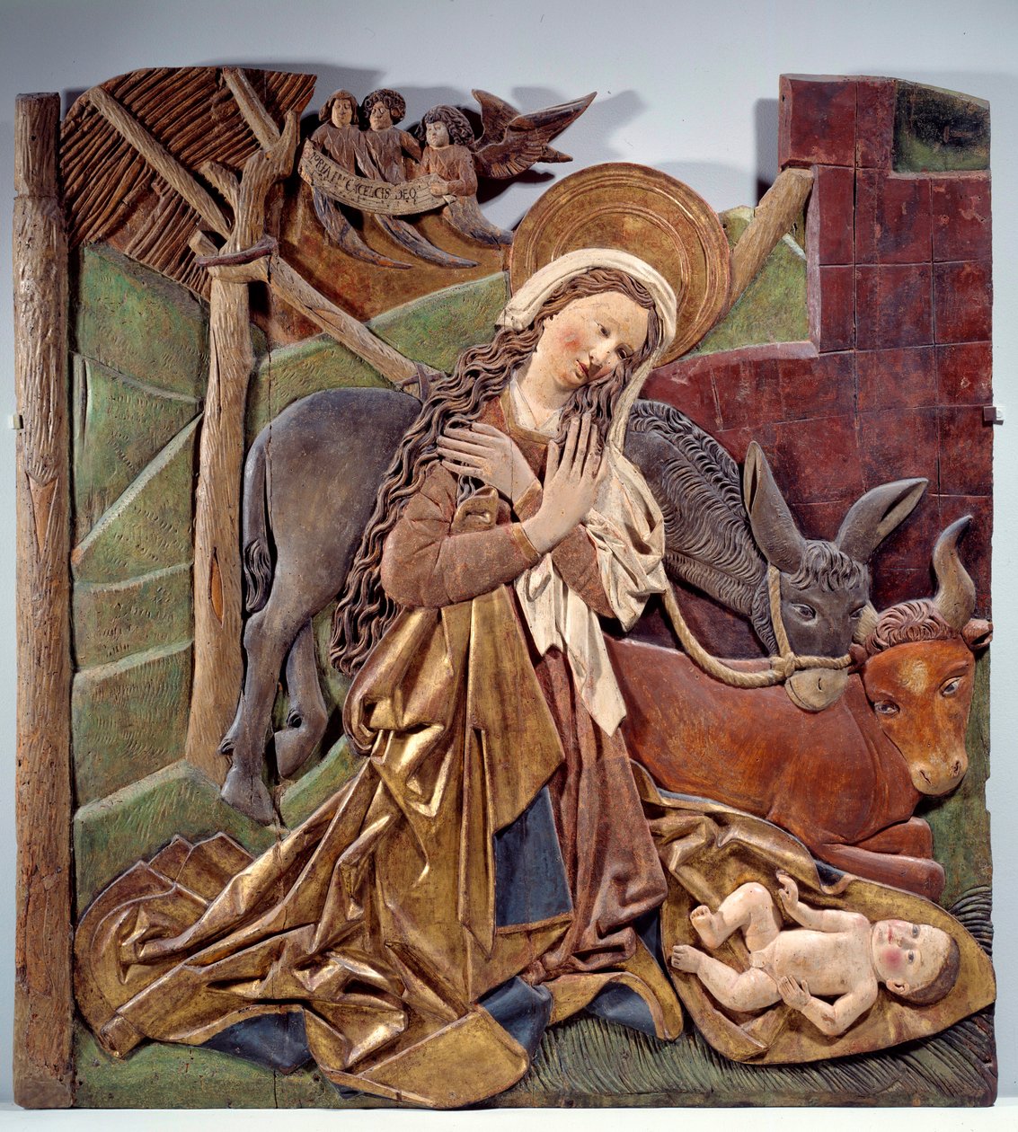 Relevo nativado no interior do retábulo em madeira policromada da escola alemã. 1510 Dim. 1,12x1,11 m Paris, Musee du Louvre de German School
