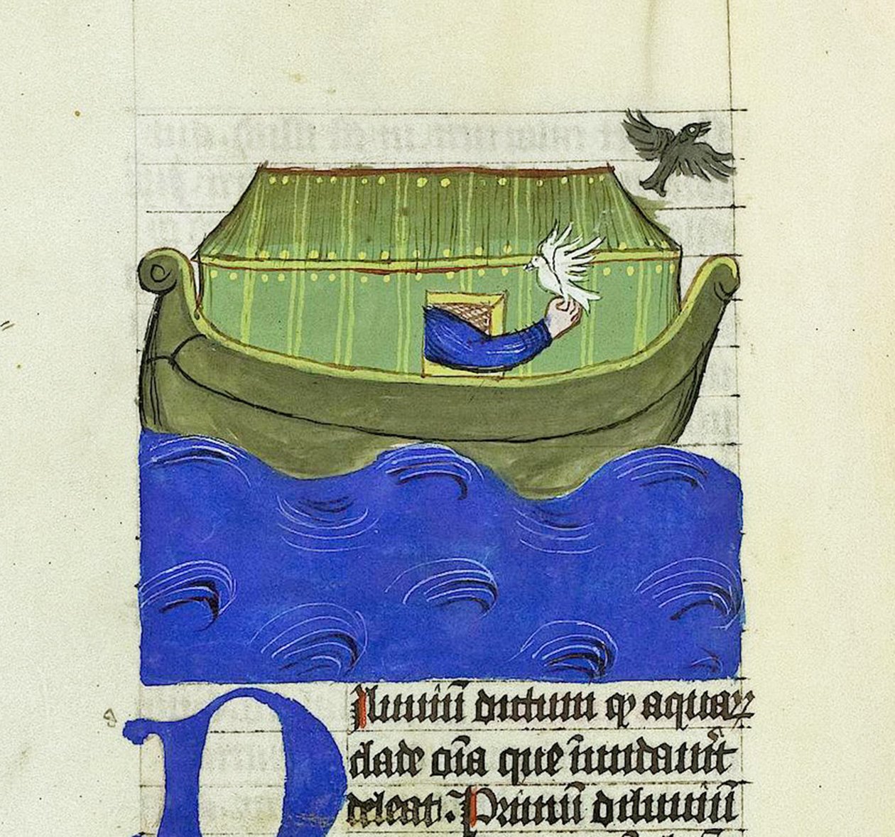 Noah liberando A pomba e o corvo, De Rerum Naturis - Rabanus Maurus, c.1425 (gouache em Vellum) de German School