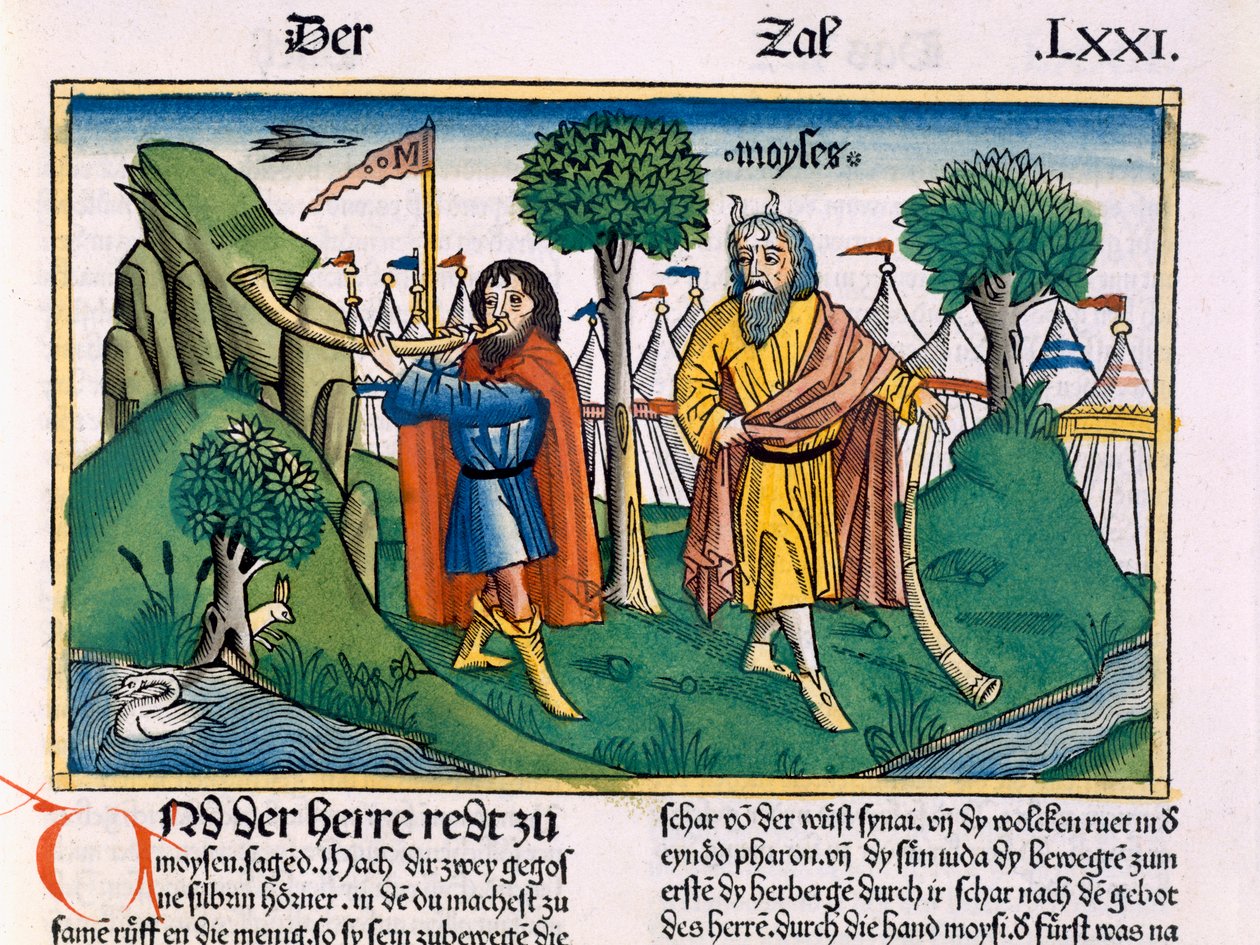 Números 2 As designações do acampamento dos israelitas, da Bíblia de Nuremberg (Biblia Sacra Germanaica) (xilogravura colorida) de German School