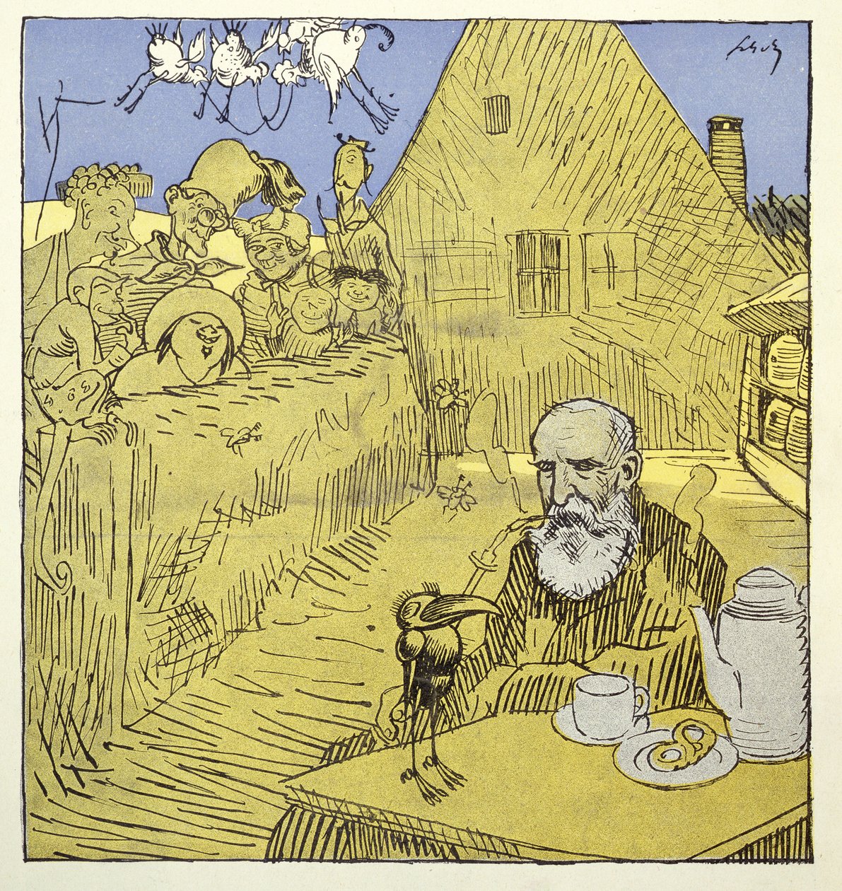 Retrato de obituário de Wilhelm Busch (1832-1908) da revista Simplicissimus em janeiro de 1908 de German School