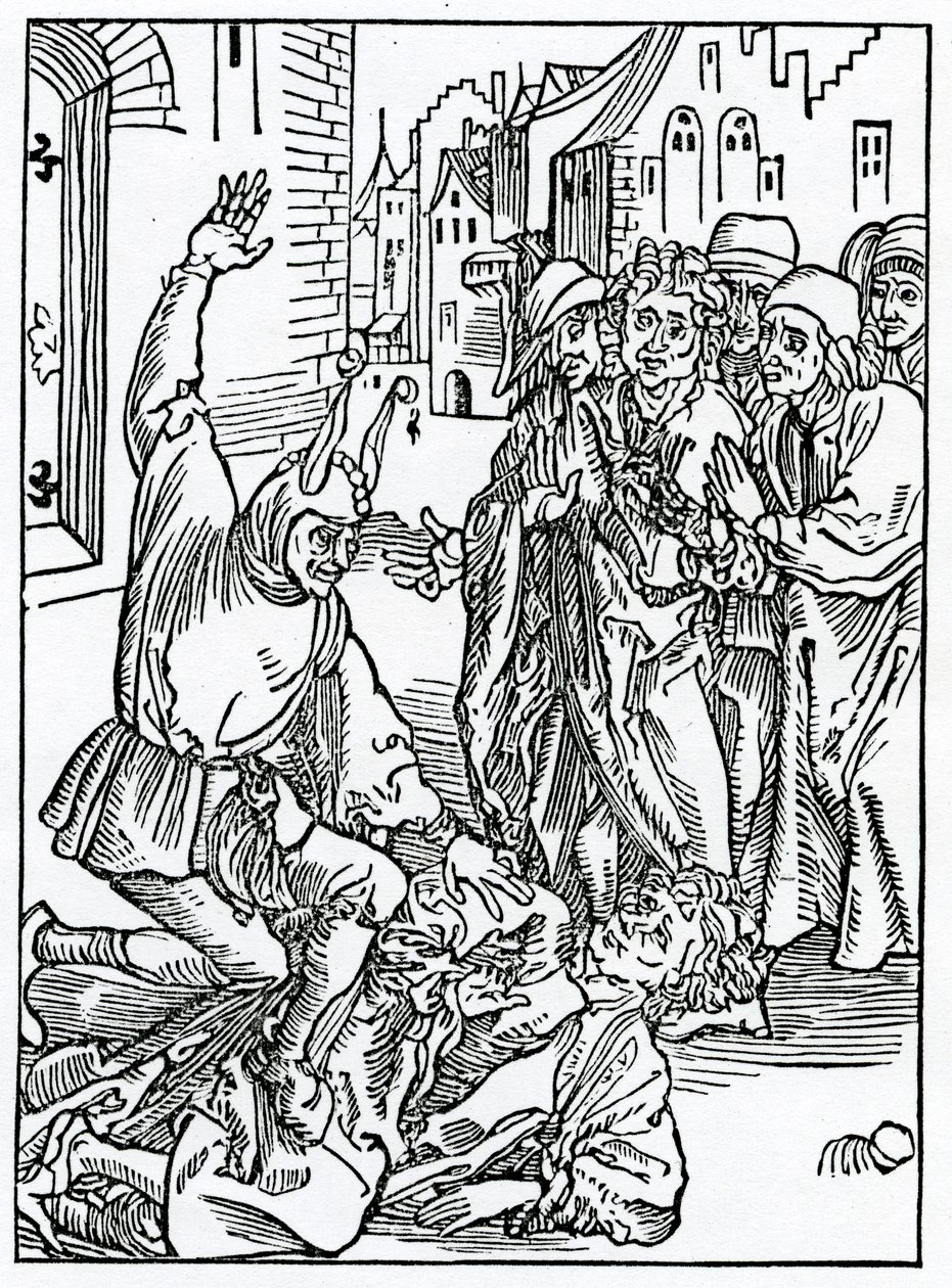 De brekynge e hurtynge de amyte e frendshyp, ilustração da tradução inglesa de Alexander Barclay de &39;The Ship of Fools&39;, de uma edição publicada em 1874 de German School
