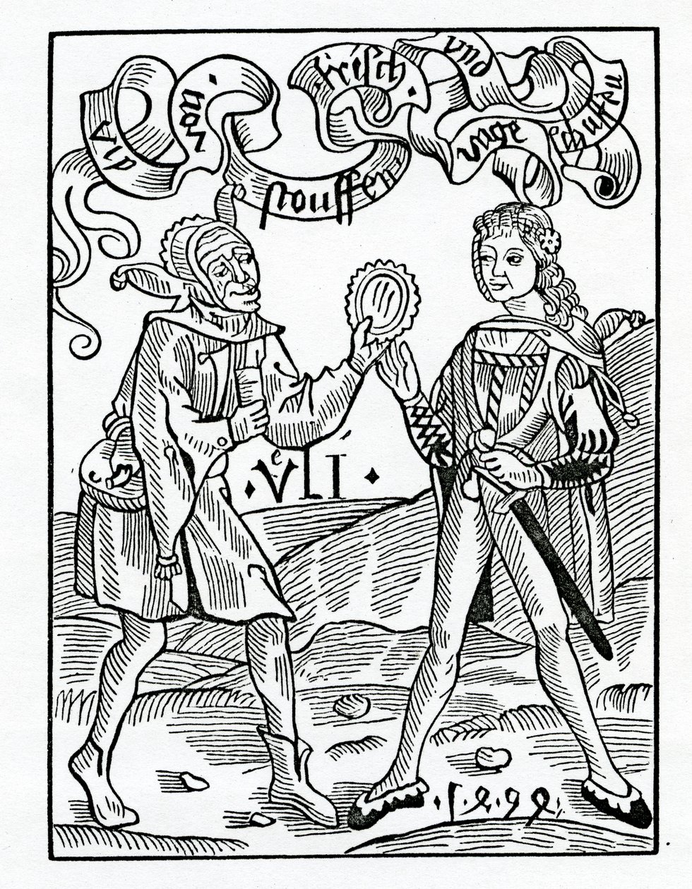 De novas fassões e garments disgised, ilustração da tradução inglesa de Alexander Barclay de &39;The Ship of Fools&39;, de uma edição publicada em 1874 de German School