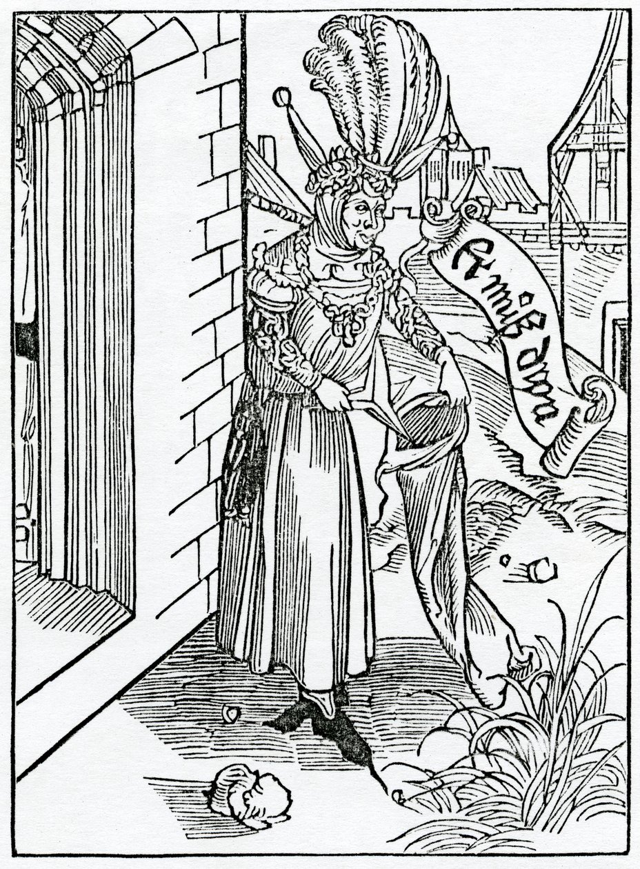 Da arrogância e orgulho dos homens grosseiros do país, ilustração da tradução inglesa de Alexander Barclay de "O navio dos tolos", de uma edição publicada em 1874 de German School