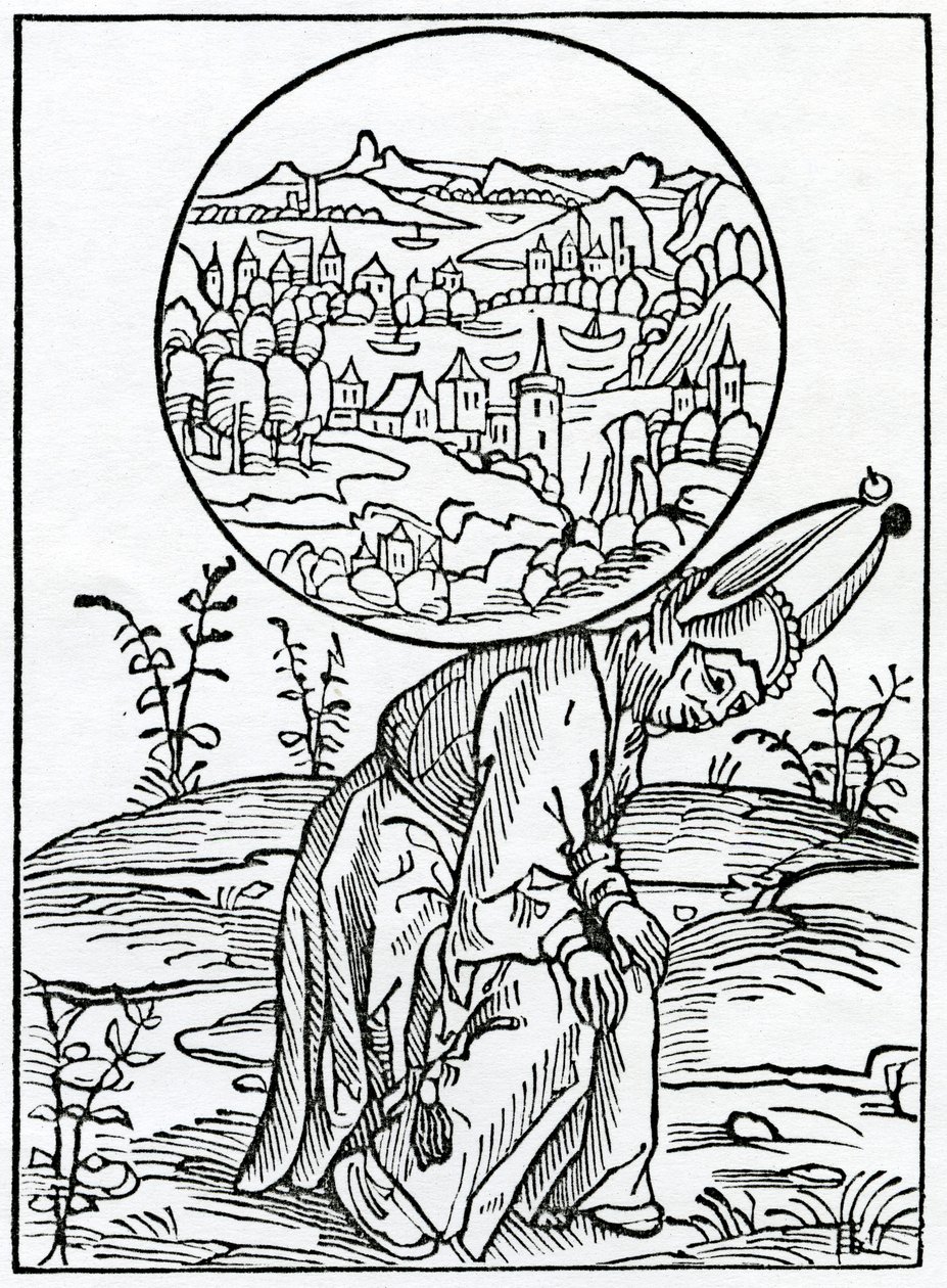 Do curyosyte dos homens grande e exigível, ilustração da tradução inglesa de Alexander Barclay de &39;The Ship of Fools&39;, de uma edição publicada em 1874 de German School