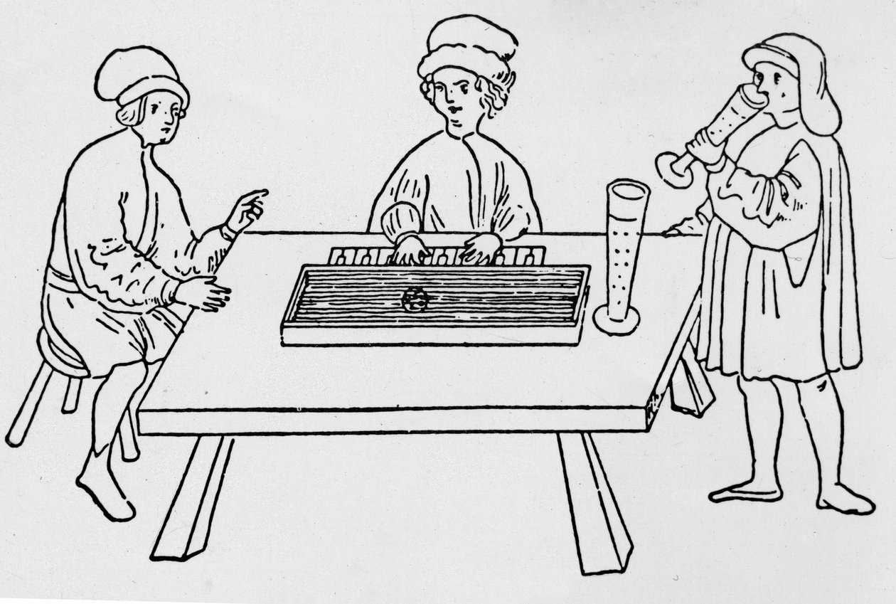 Um dos primeiros desenhos a representar um Clavicord. Weimar, do século XV. de German School