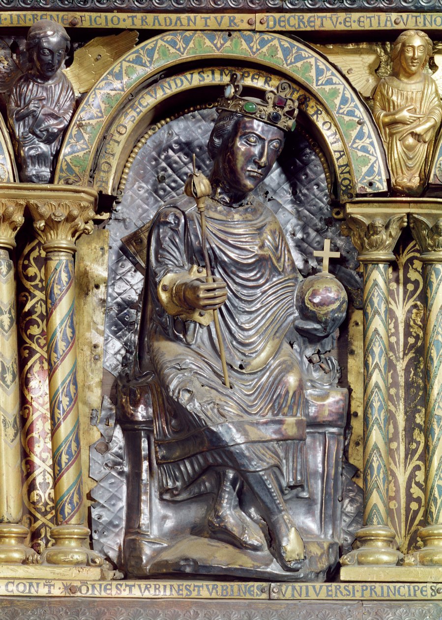 Otto II (955-83), Sacro Imperador Romano, detalhe do Santuário do Imperador Carlos Magno (742-814), 1215 (esmalte dourado e champleve) de German School