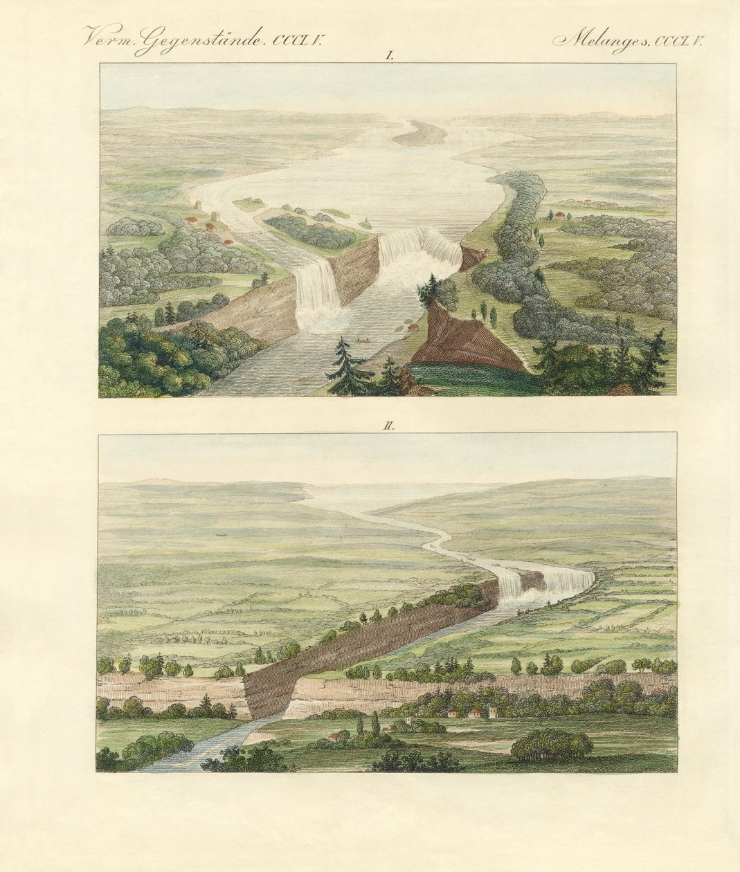Sobre as Cataratas do Niágara e seu cenário (gravura colorida) de German School
