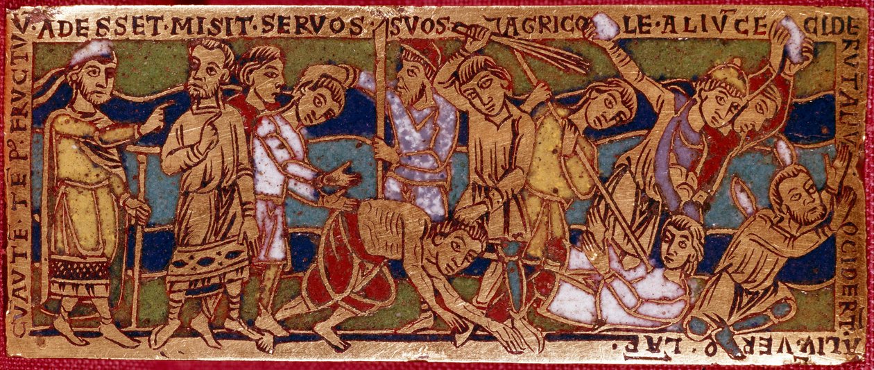 Parábola dos trabalhadores da videira ou parábola dos trabalhadores da décima primeira hora. Placa de esmalte sobre cobre. Escola de Rhenane. Século XII. Florença, Nazionale Museo del Bargello. de German School