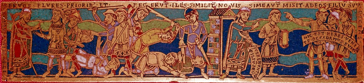 Parábola dos trabalhadores da videira ou parábola dos trabalhadores da décima primeira hora. Placa de esmalte sobre cobre. Escola de Rhenane. Século XII. Florença, Nazionale Museo del Bargello. de German School
