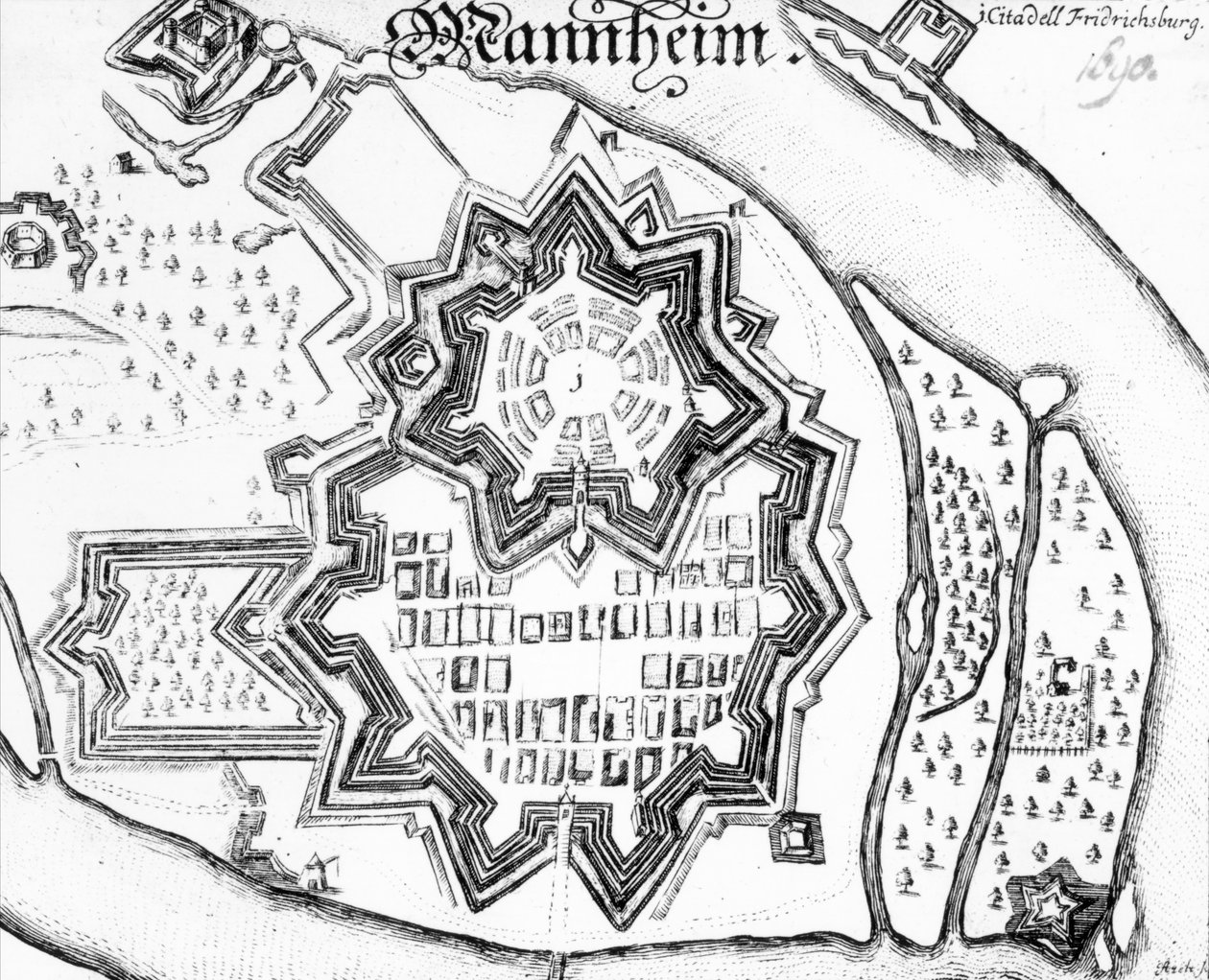 Plano de Mannheim, Alemanha 1690 de German School