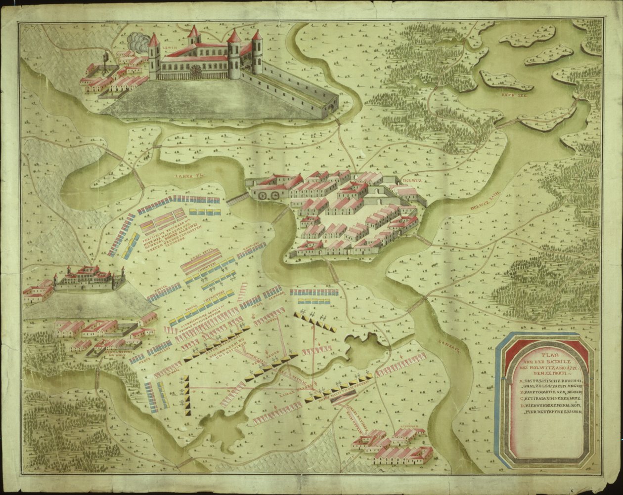 Plano da Batalha de Mollwitz no dia 10 de abril de 1741 de German School