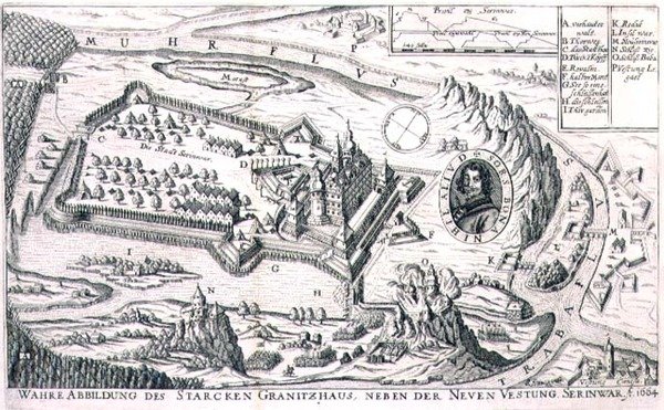 Plano da fortaleza de granito perto de Nova Serinwar em 1664, ilustração de um livro sobre as campanhas otomanas na Europa, gravado por Paul Furst (c.1605-66) (gravura) de German School