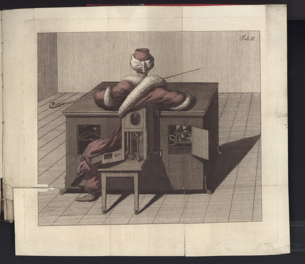 Placa II de Uber o jogador de xadrez do Senhor de Kempelen e sua réplica, Leipzig e Dresden: Jo. Gottl. Breitkopf, 1789 de German School