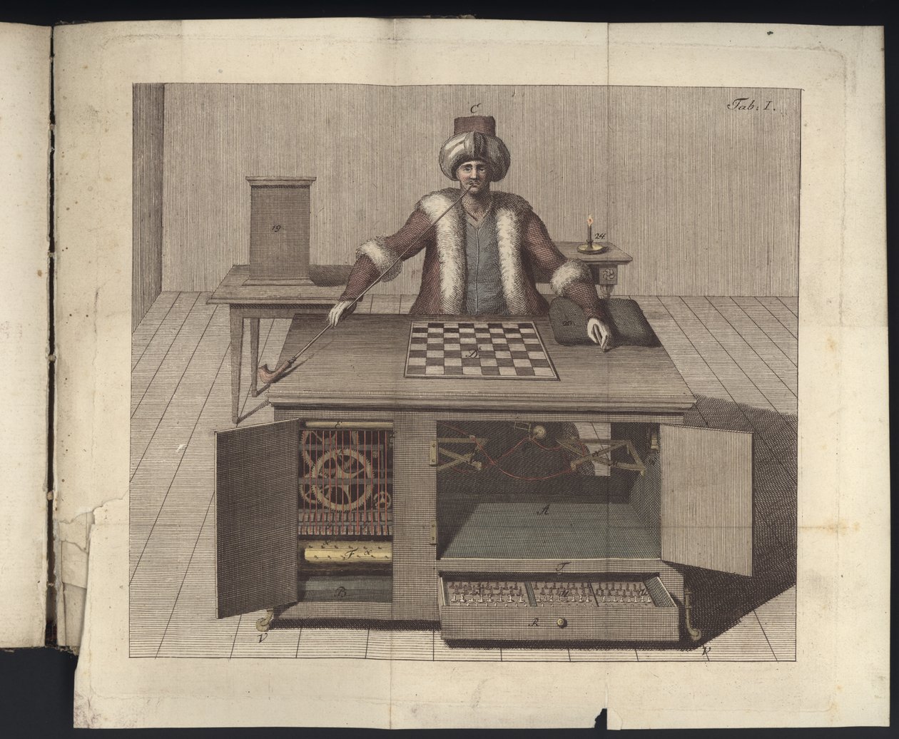 Placa I de, Sobre o jogador de xadrez do Senhor de Kempelen e sua réplica, Leipzig e Dresden: Jo. Gottl. Breitkopf, 1789 de German School