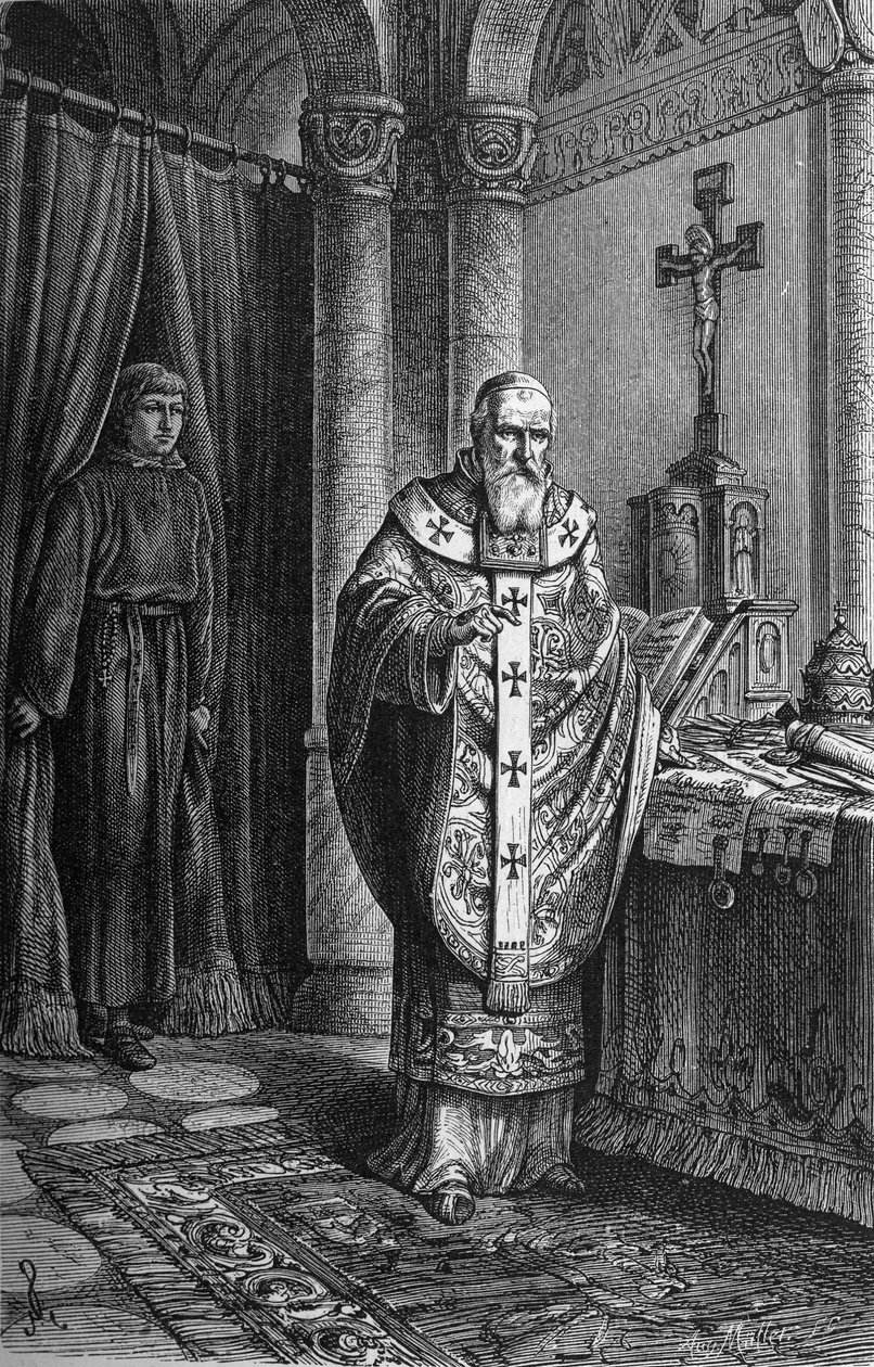 Papa Clemente IV (Gui Foucois ou Coots ou Foucault, finais do século XII-1268). Gravura em "Kaiser, Konig und Papft", de Richard Roth de German School