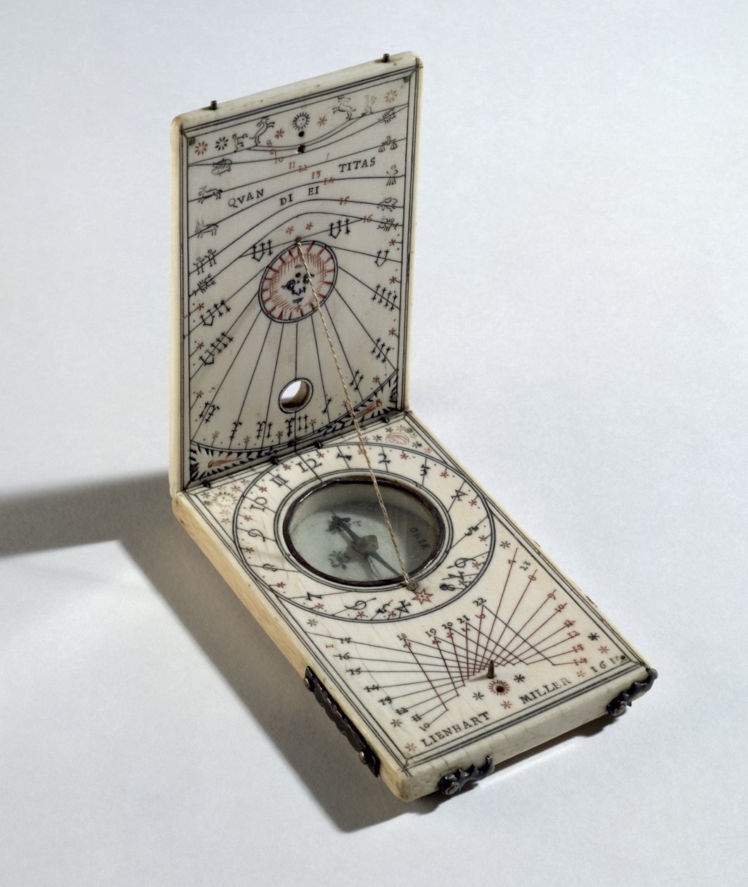 Relógio de sol portátil, feito por Lienhart Miller, Nuremberg, 1614 (marfim de elefante) de German School