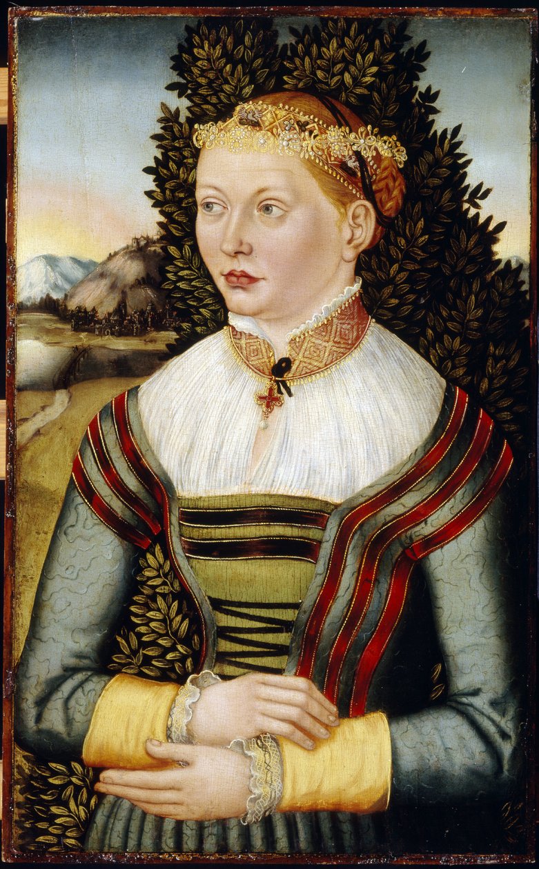 Retrato de uma mulher. Pintura por um mestre da Alemanha de Leste (século XVI activo), óleo sobre madeira de German School