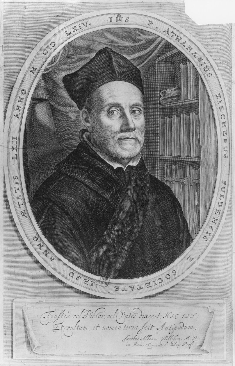 Retrato de Athanasius Kircher, estudioso alemão, 62 anos de German School