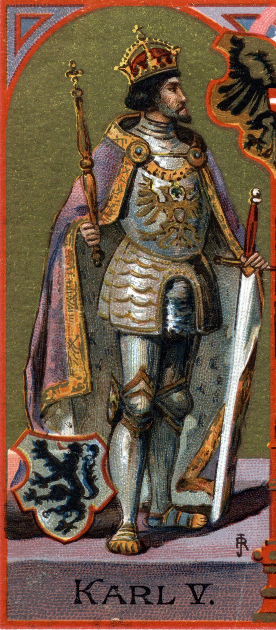 Retrato de Charles V (Charles V) (1500-1558). Cromolitografia de German School