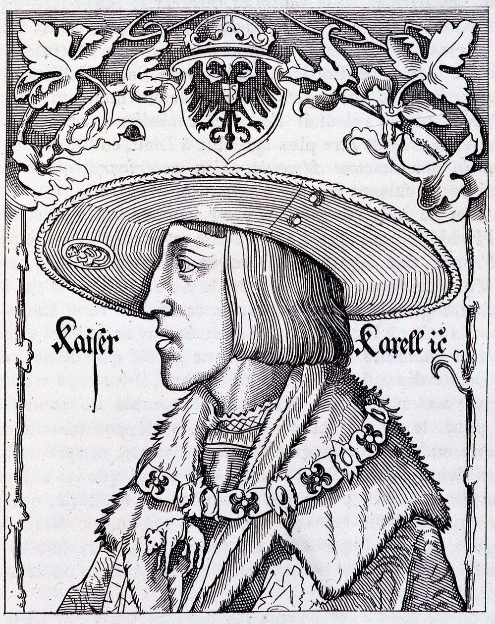 Retrato de Carlos V jovem - gravura de uma estampa alemã do século XVI de German School