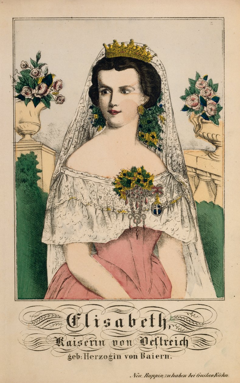 Retrato de Elizabeth da Baviera, Imperatriz da Áustria, de Neuruppiner Bilderbogen, 1860 de German School