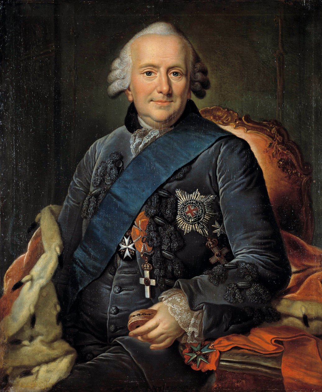 Retrato de Fernando, Duque de Brunswick (1721-1797), general-em-chefe das armas prussianas, ele está decorando insígnias da ordem da liga alemã anônima. de German School