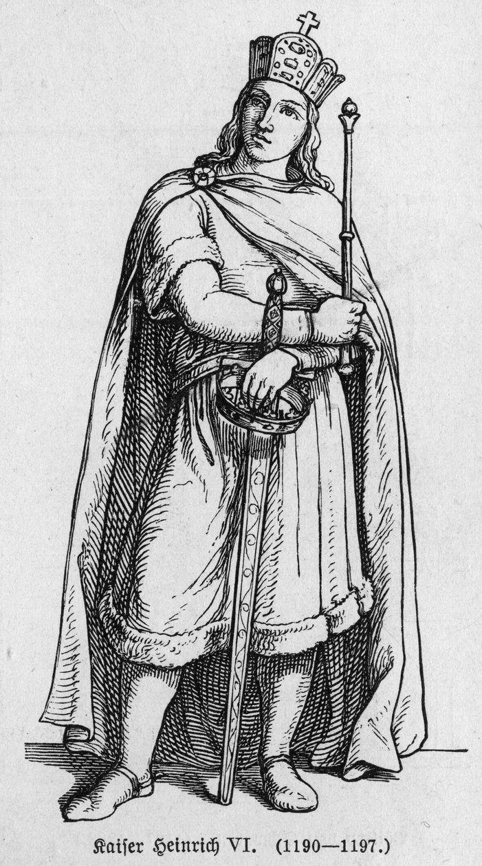 Retrato de Henrique IV, conhecido como Le Severe ou Le Cruel (1165-1197), Rei da Alemanha. Gravura em "Kaiser, Konig und Papft", de Richard Roth de German School