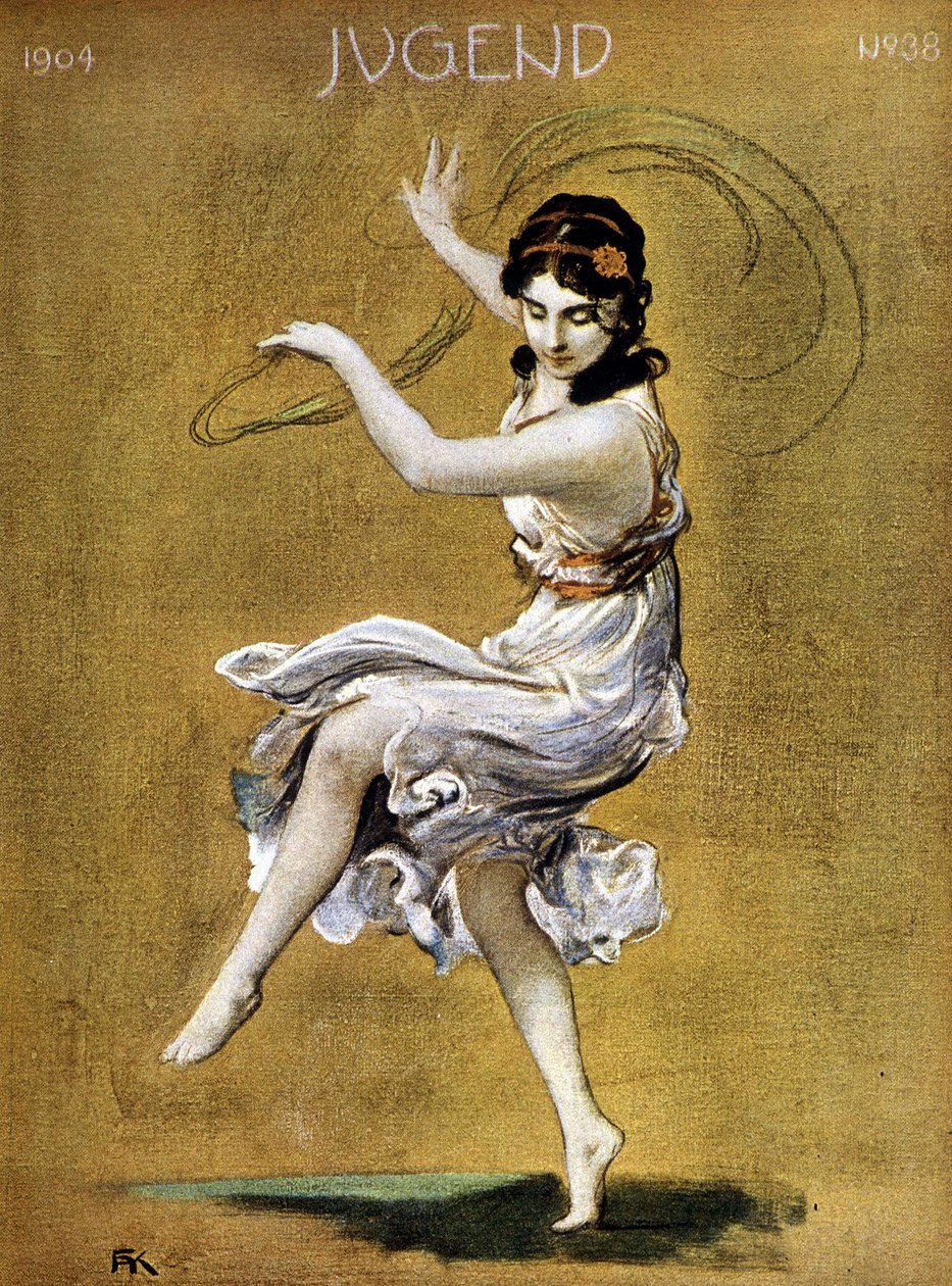 Retrato de Isadora Duncan dançando (dançarina americana de origem irlandesa de German School